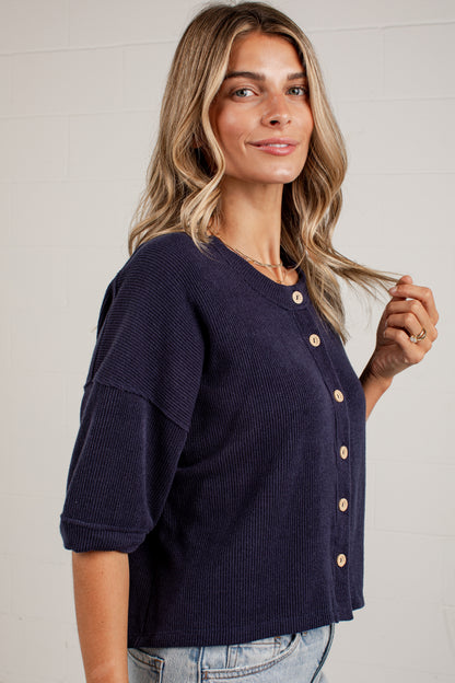 Polished Plans Button Front Knit Top