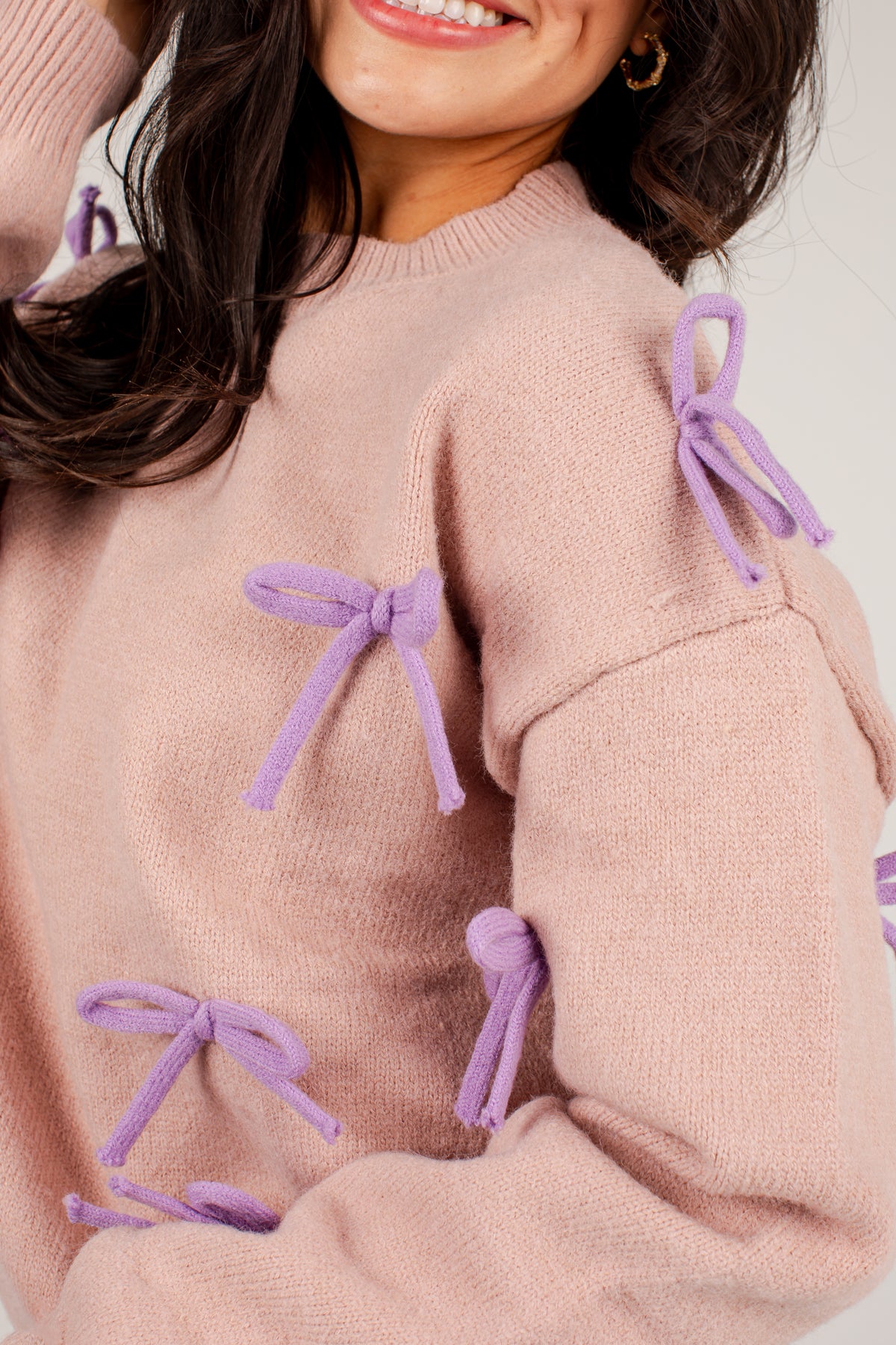 Bow Accent Mauve Knit Sweater