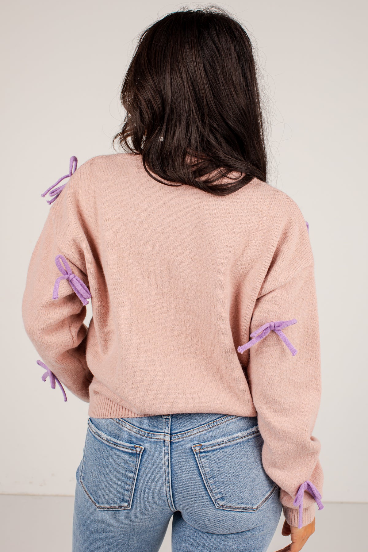 Bow Accent Mauve Knit Sweater