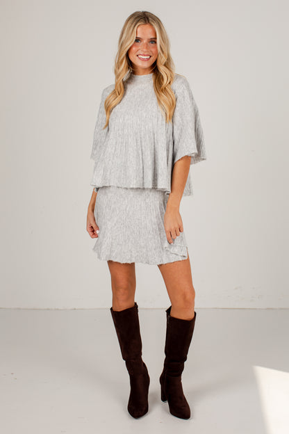 Society Style Light Grey Pleated Knit Top