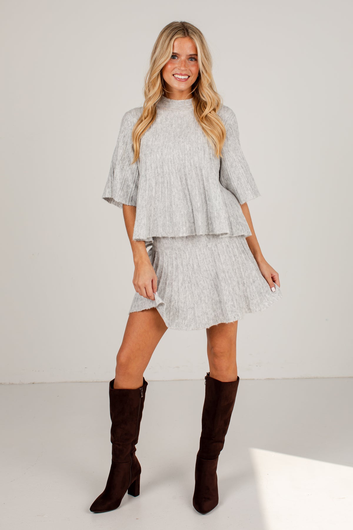 Society Style Light Grey Pleated Knit Top