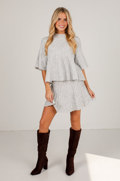 Society Style Light Grey Pleated Knit Top
