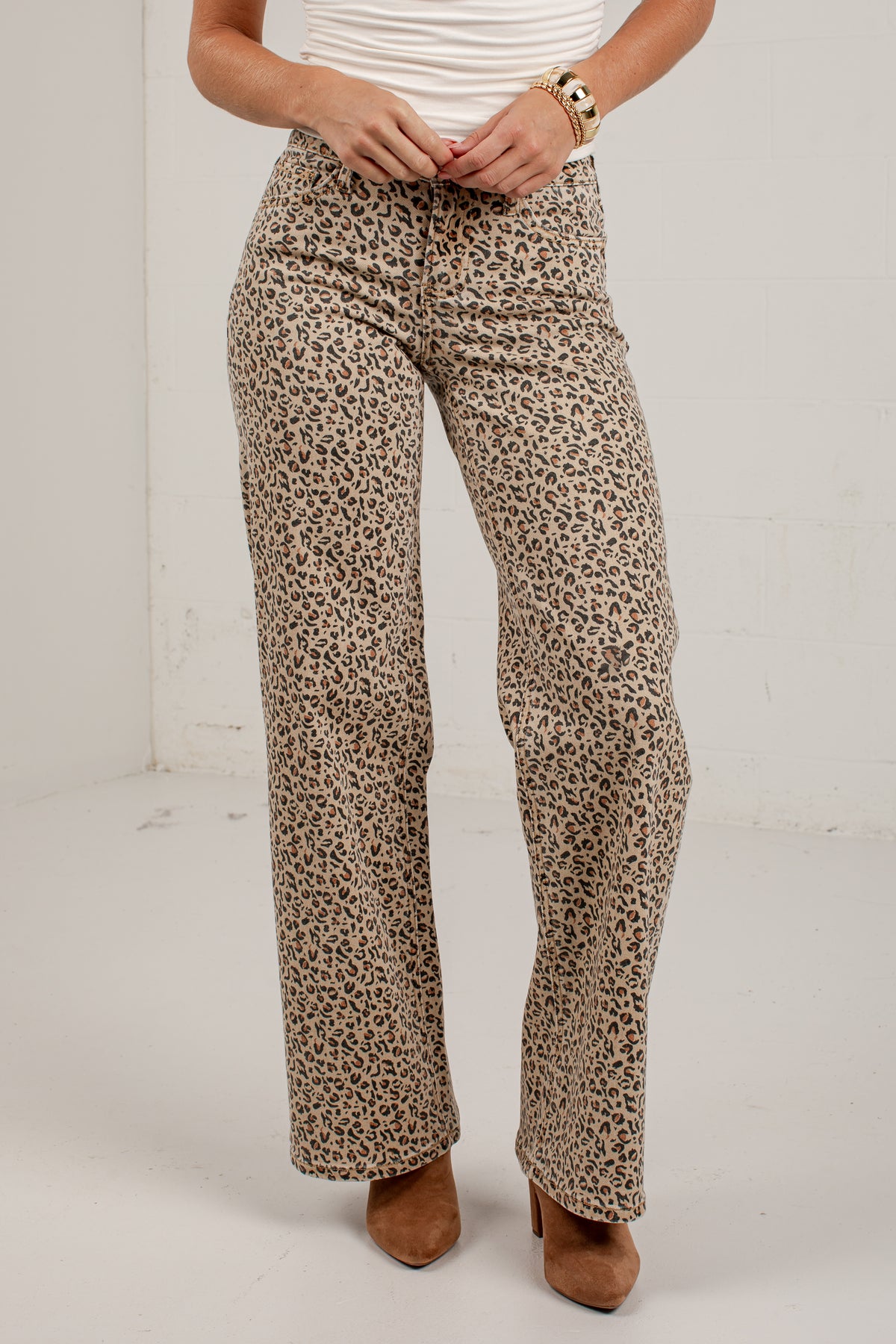 Olivia Leopard Print High Rise Wide Leg Jeans