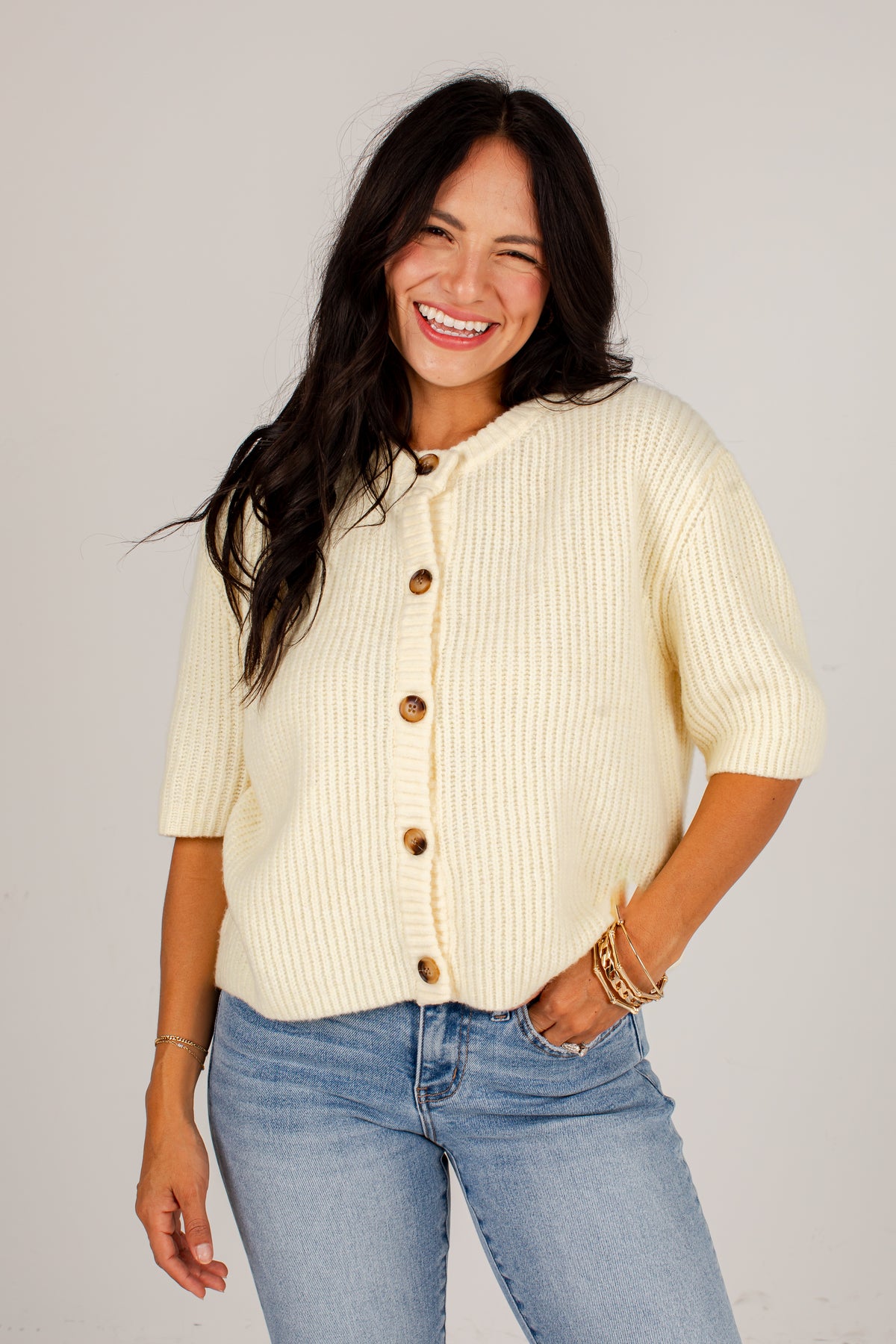 Little Joys Yellow Button Front Sweater