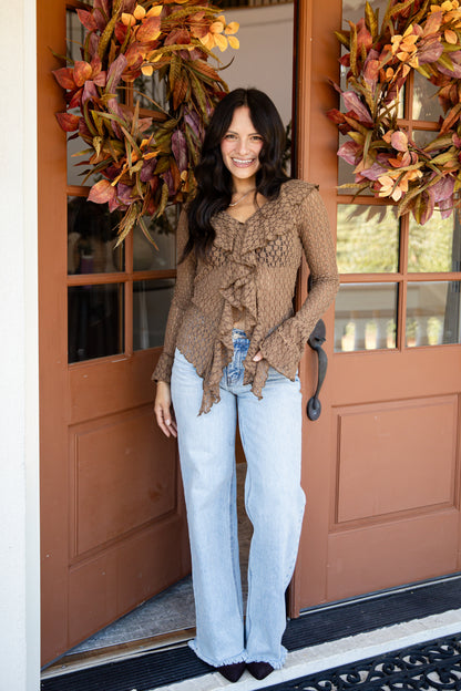 Must Be Nice Mocha Ruffle Blouse