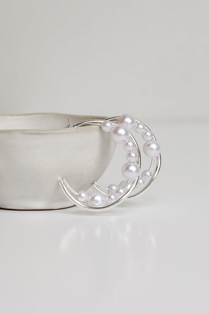 Aiden Silver Pearl Double Hoop Earrings