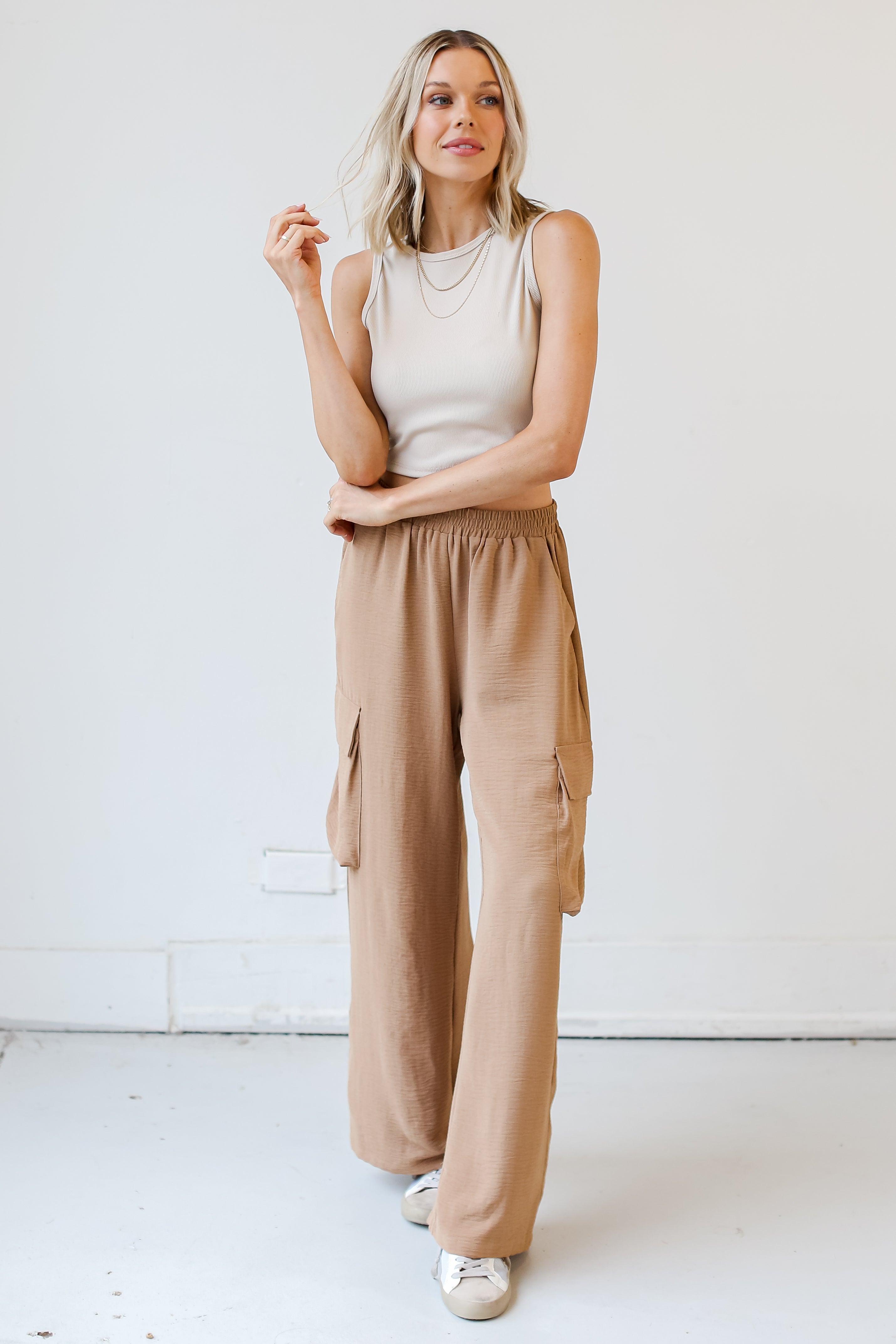 Cargo Wide Leg Pants on dress up model front view