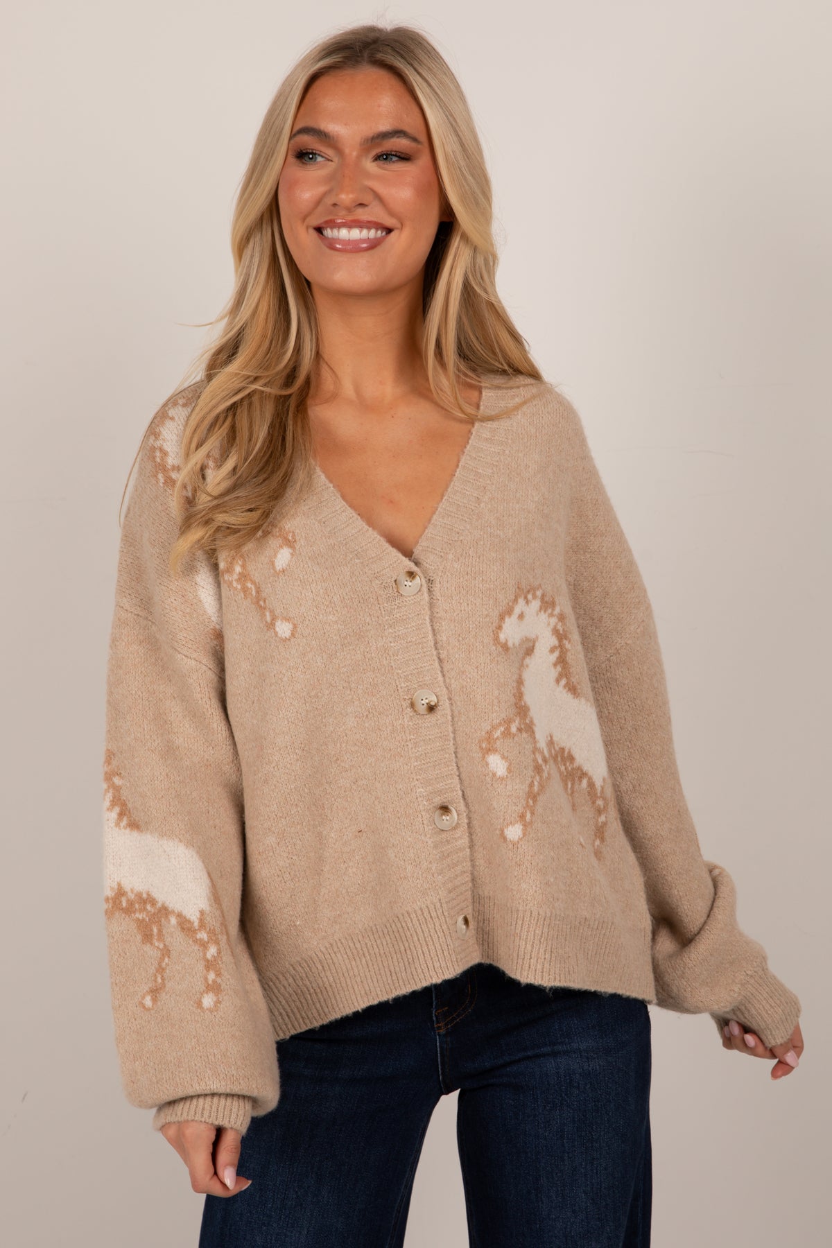 Horse Country Taupe Sweater Cardigan