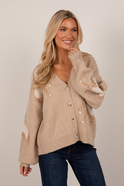 Horse Country Taupe Sweater Cardigan