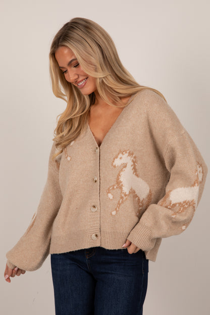 Horse Country Taupe Sweater Cardigan