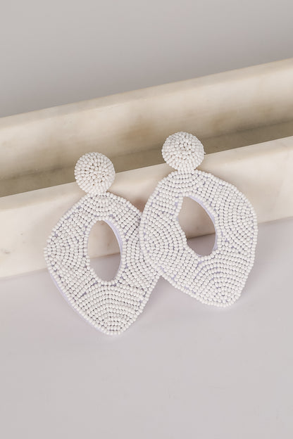 Jackie White Beaded Statement Earrings