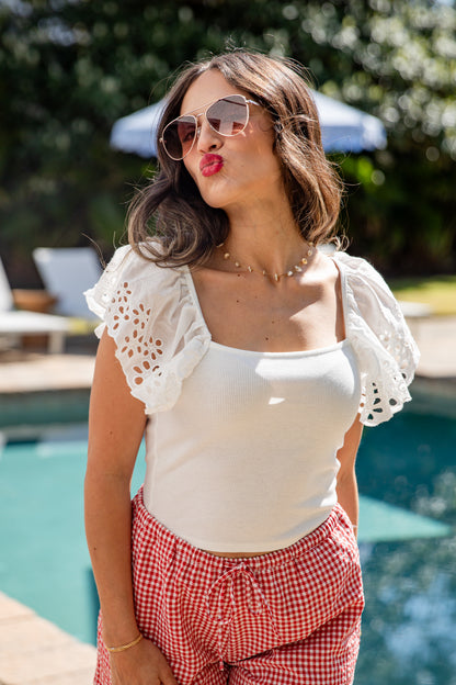 Hilltop Hour Eyelet Ruffle Blouse - DU Deal