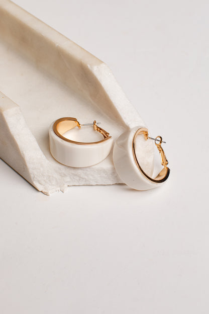 Laurel White Marbled Hoop Earrings