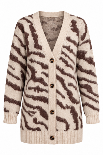 FINAL SALE - Untamed Taupe Zebra Print Oversized Knit Cardigan