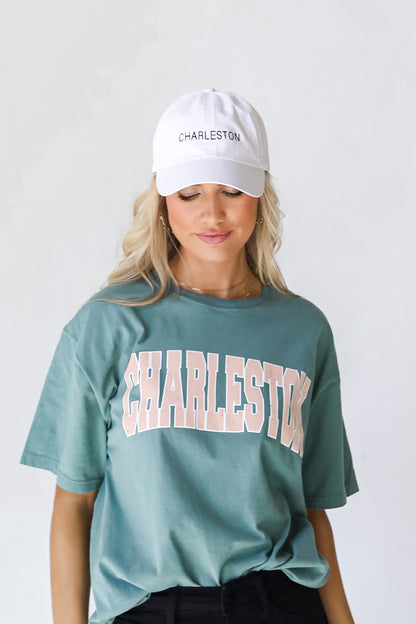 Charleston Embroidered Hat in white front view