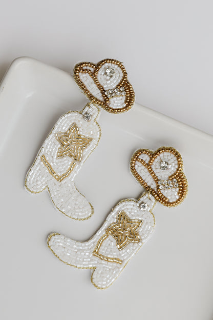 flat lay of Star Cowgirl Boots Beaded Drop Earrings
