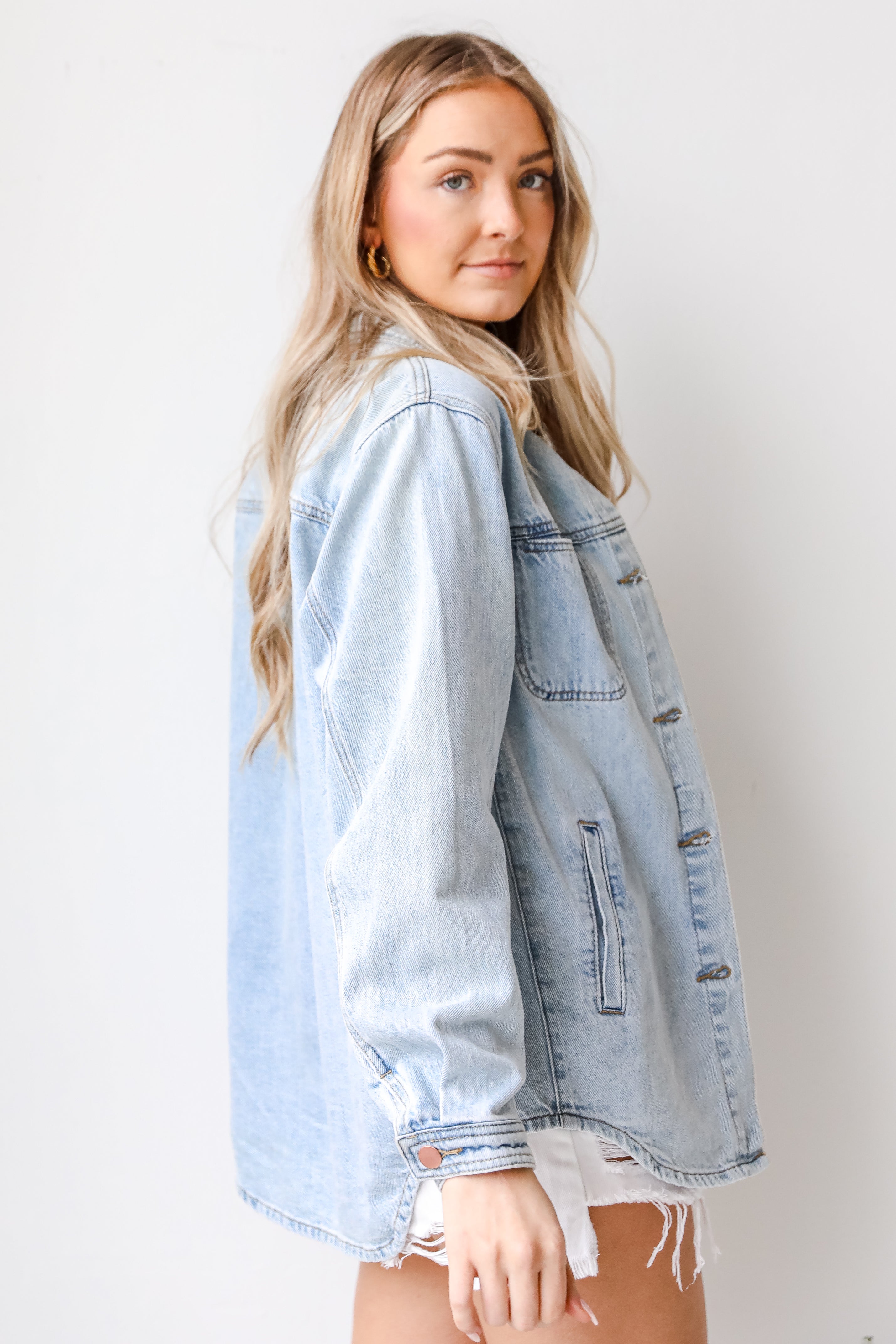 Denim Jacket in light wash side view