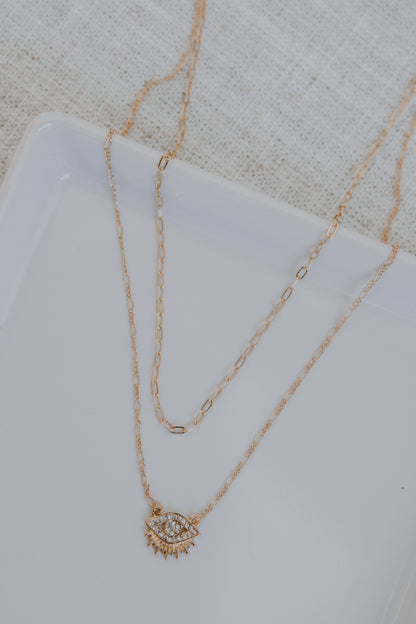 Gold Rhinestone Eye Layered Necklace from dress up