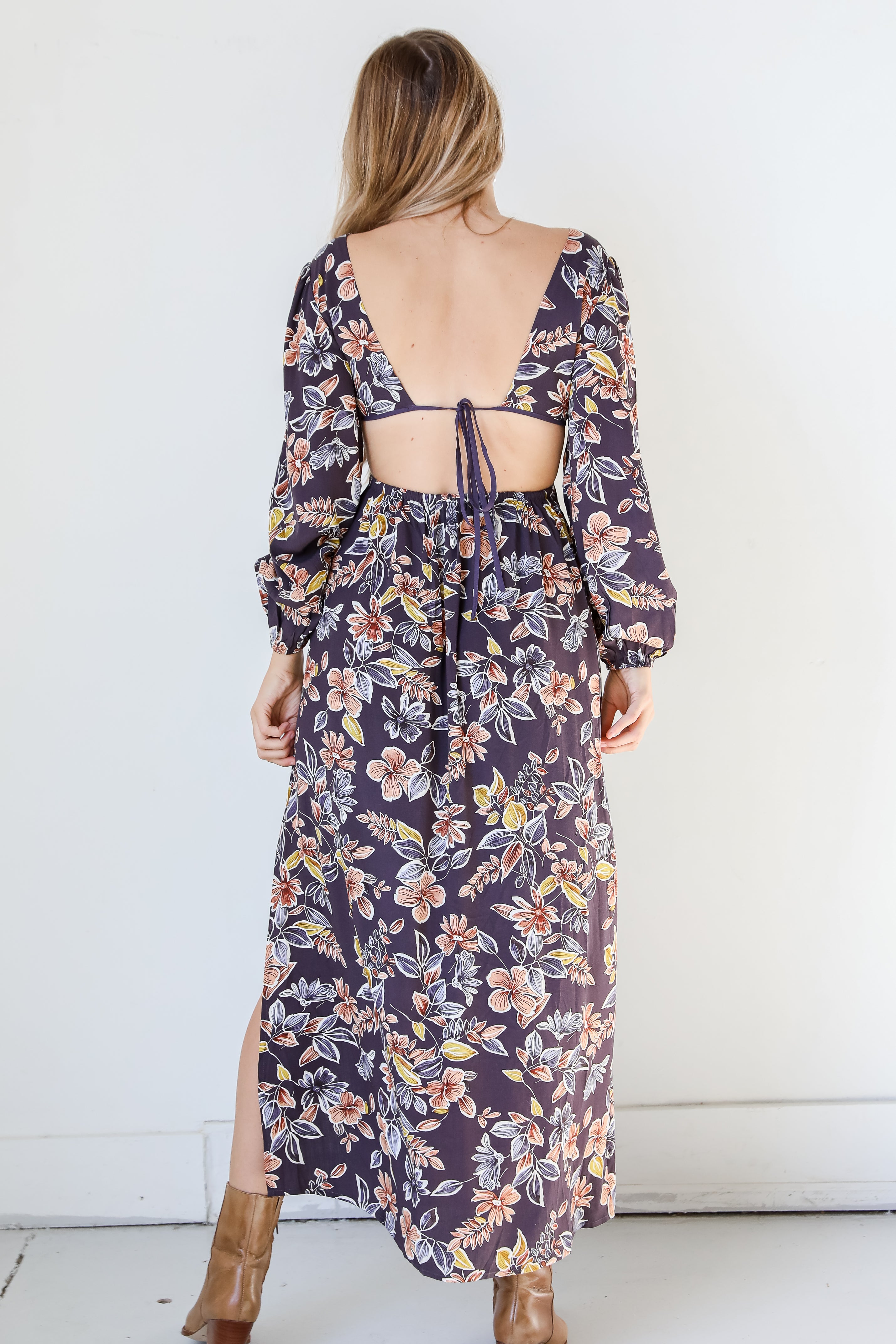 Floral Cutout Maxi Dress back view