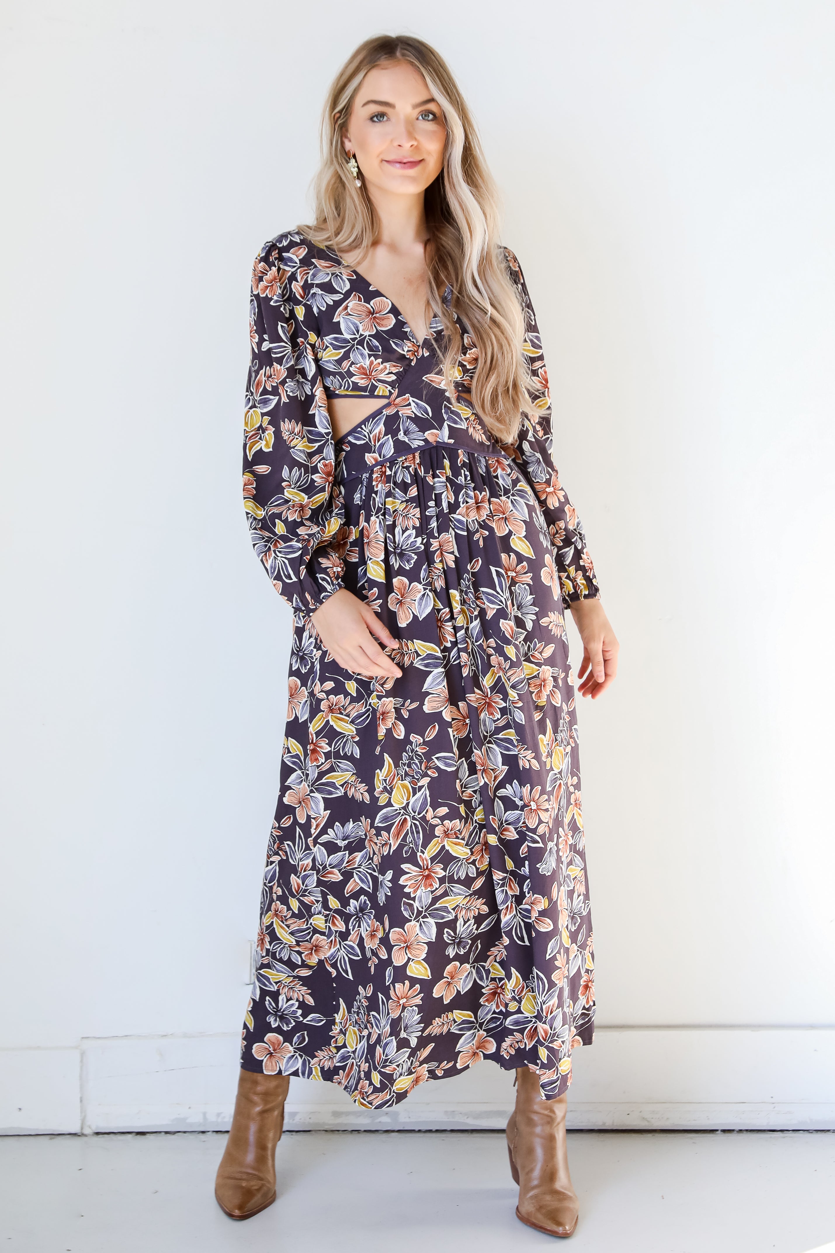 Floral Cutout Maxi Dress on dress up model