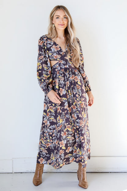 Floral Cutout Maxi Dress on dress up model