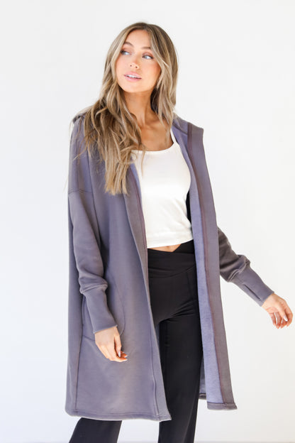 fleece Hooded Cardigan front view