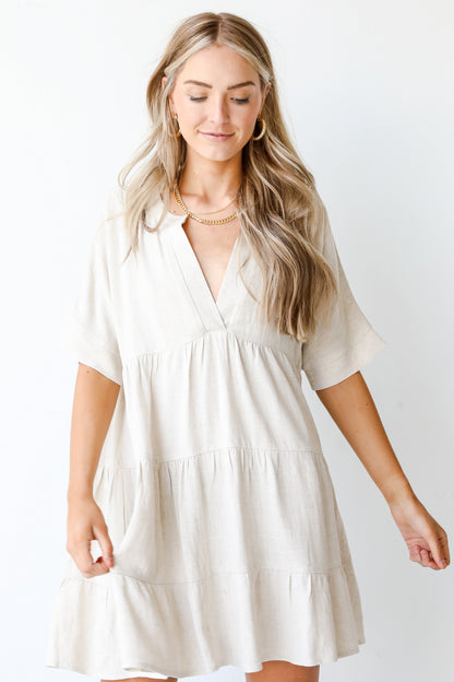 Linen Babydoll Dress on model