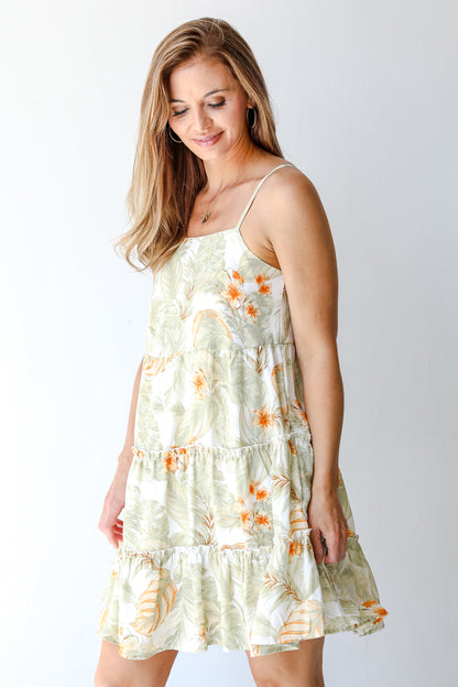 Palm Leaf Tiered Mini Dress side view
