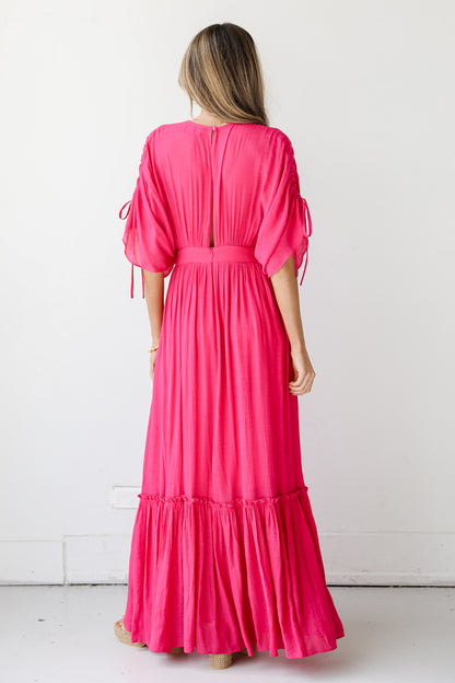 hot pink Maxi Dress back view