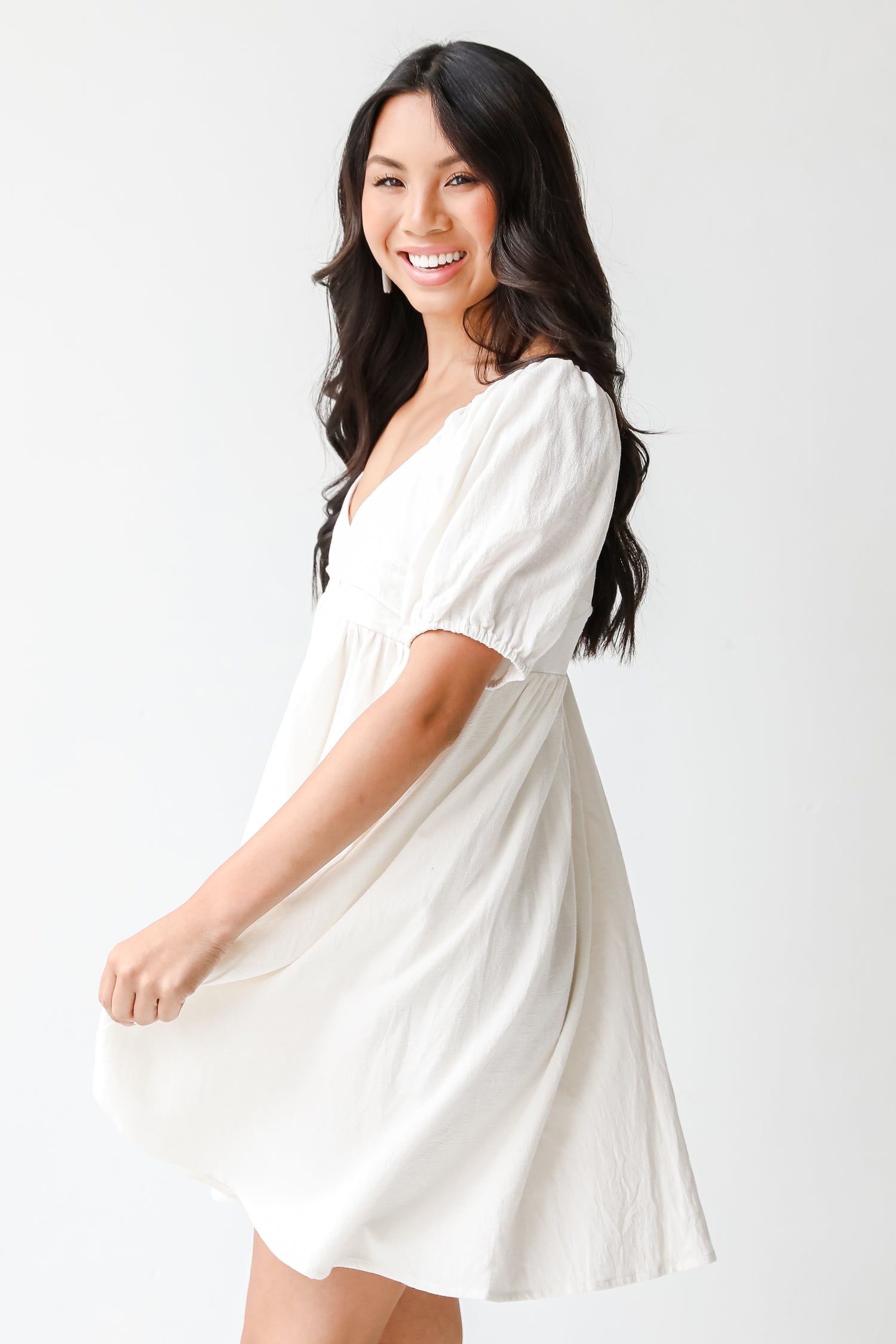 Babydoll Mini Dress in white side view