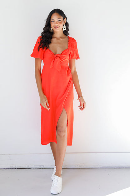 red Midi Dress on model