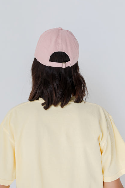 Savannah Script Embroidered Hat in blush back view