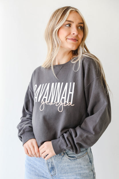 Charcoal Savannah Georgia Script Pullover front view