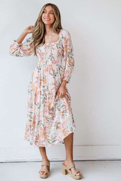Tropical Print Midi Dress front view