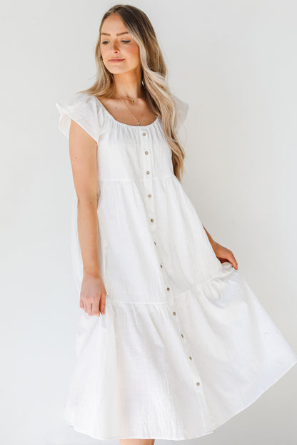 Linen Midi Dress in white