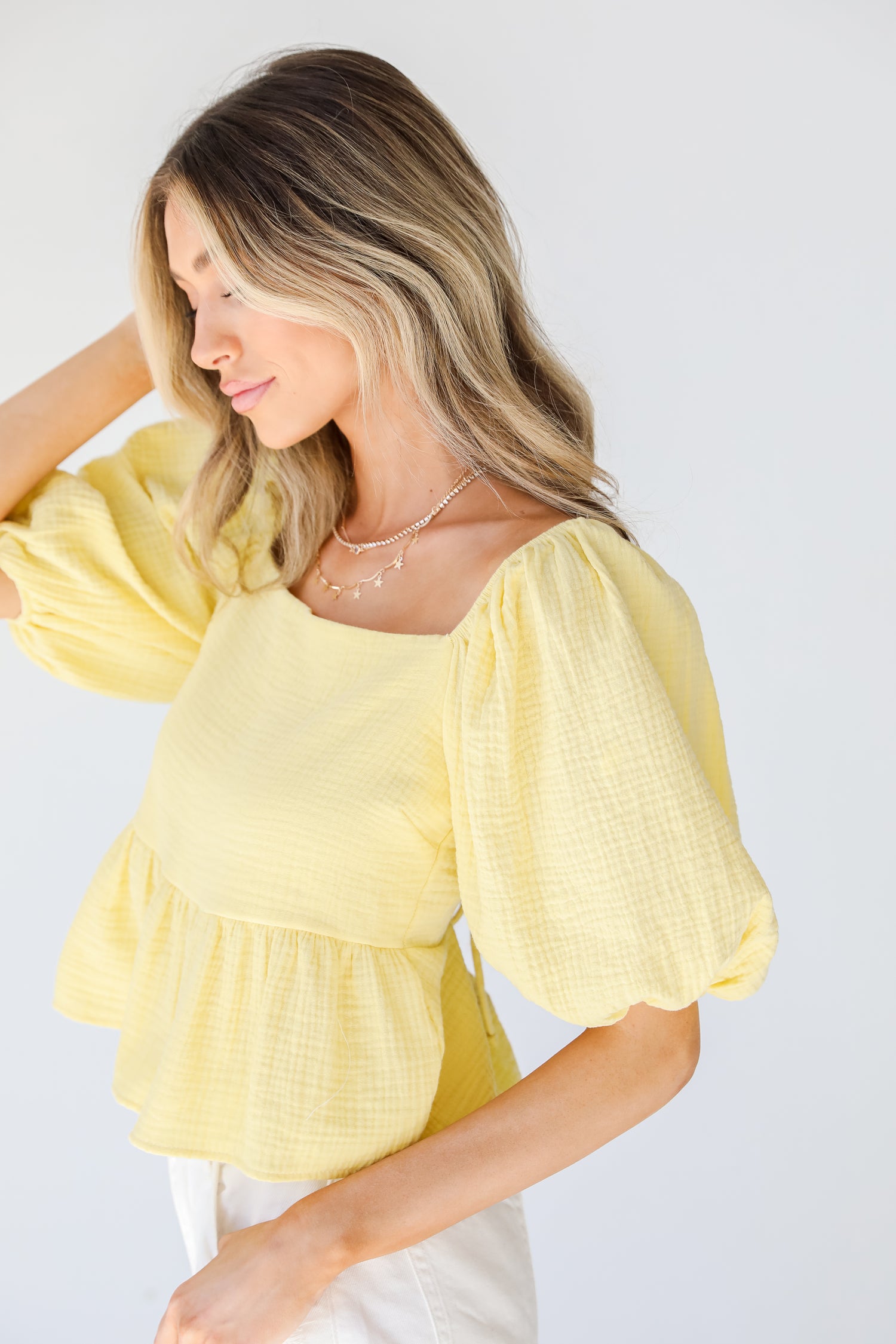 Linen Peplum Blouse side view