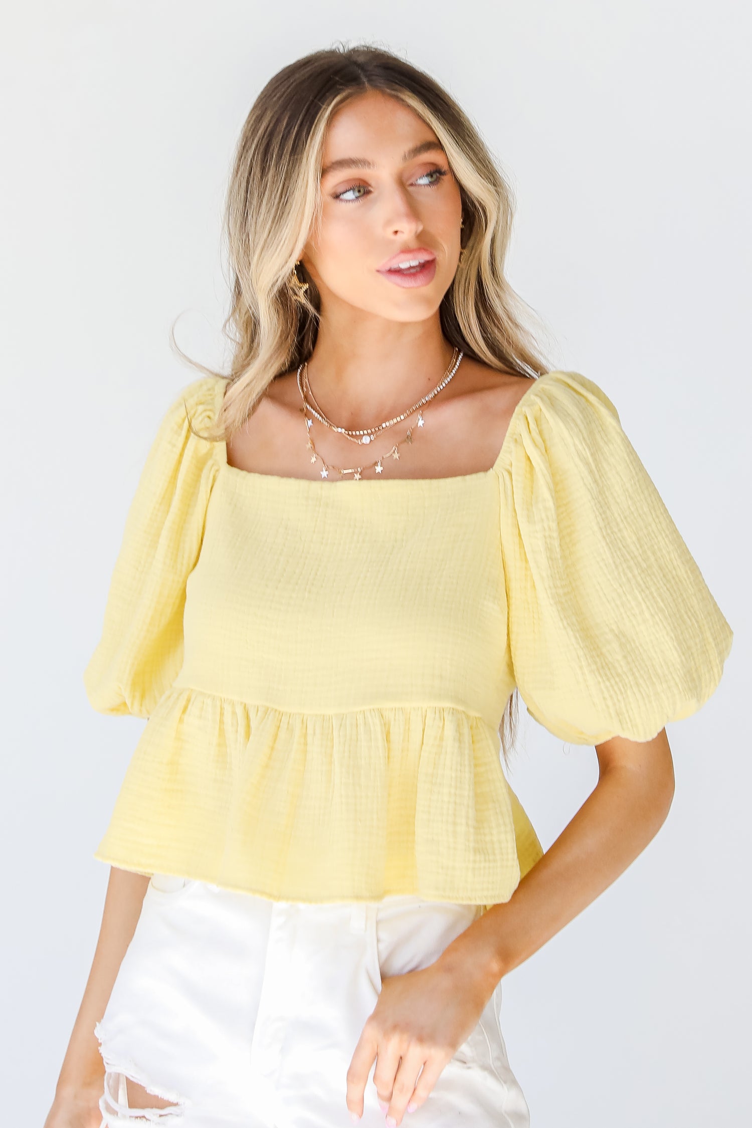 Linen Peplum Blouse front view